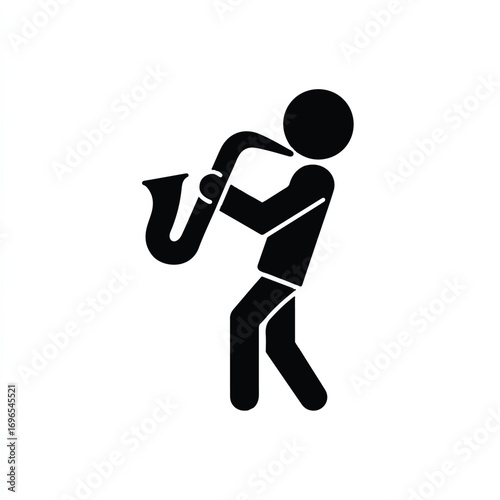 Jazz musician silhouette icon playing saxophone on white background representing music and creativity arts