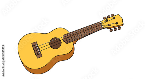Illustration of ukulele instrument music stringed musical cute cartoon small guitar hawaiian acoustic on transparent background