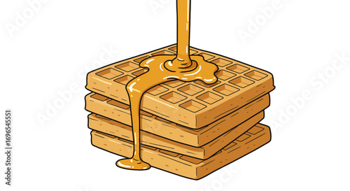 Delicious waffles with syrup stack breakfast food sweet dessert tasty treat golden brown breakfast waffles on transparent background