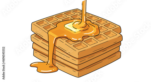 Stack of waffles with syrup breakfast food sweet dessert delicious tasty treat golden brown waffle illustration on transparent background