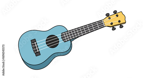 Illustration of a light blue ukulele musical instrument stringed instrument for music education and entertainment on transparent background