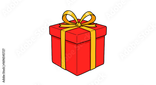 Red gift box with yellow ribbon present celebration holiday surprise birthday christmas vector graphic on transparent background