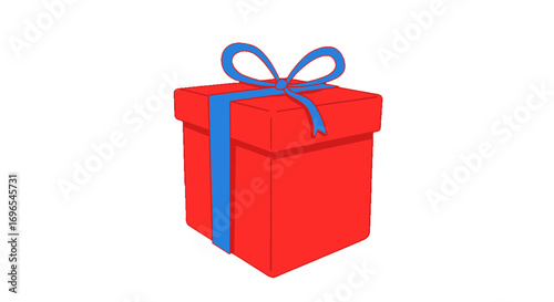 Red gift present box with blue ribbon holiday celebration birthday surprise giving party occasion wrapped on transparent background