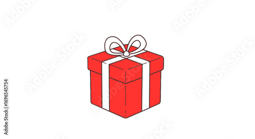 Isolated red gift box present with white ribbon and bow for christmas birthday holiday celebration on transparent background