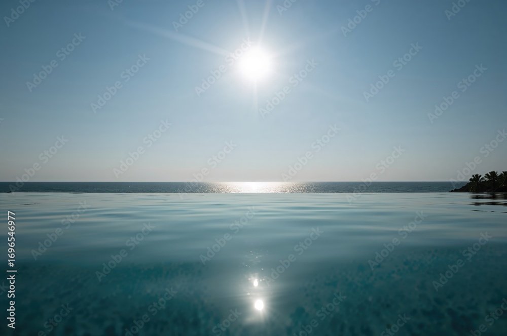 Obraz premium Reflection of a lamp shimmering over a pool with water and sky in the background during summer travel