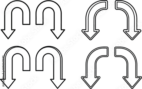 Directional arrows indicating change or a turn, symbolizing choices and pathways.
