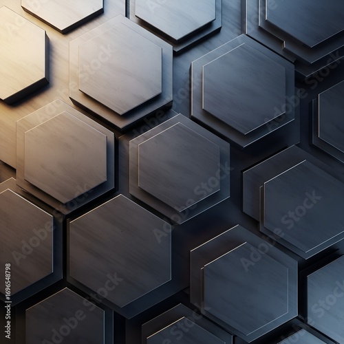 Abstract Dark Metallic Hexagonal Surface Background.