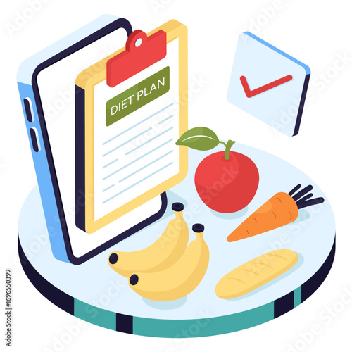 Conceptual isometric design illustration of diet chart