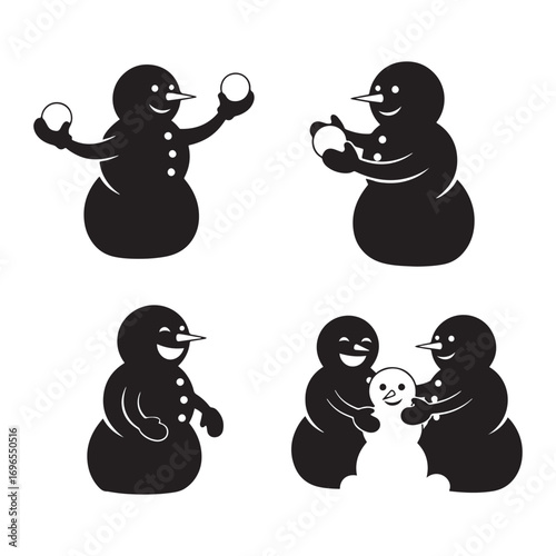 Snowman Playing Silhouette Vector Set