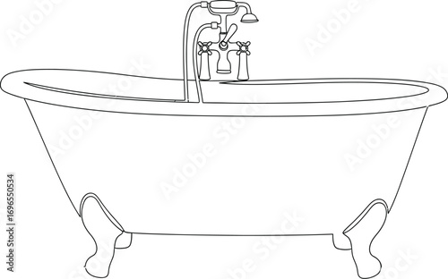 Classic clawfoot bathtub with vintage faucet, ready for a relaxing soak.