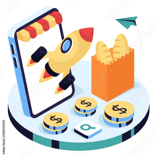 A premium download illustration of rocket food delivery