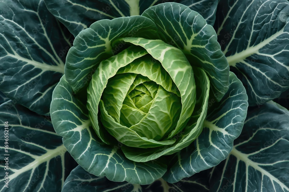 Obraz premium Brassica oleracea var. capitata: A leafy vegetable from the Brassicaceae family with a compact, spherical or oval form