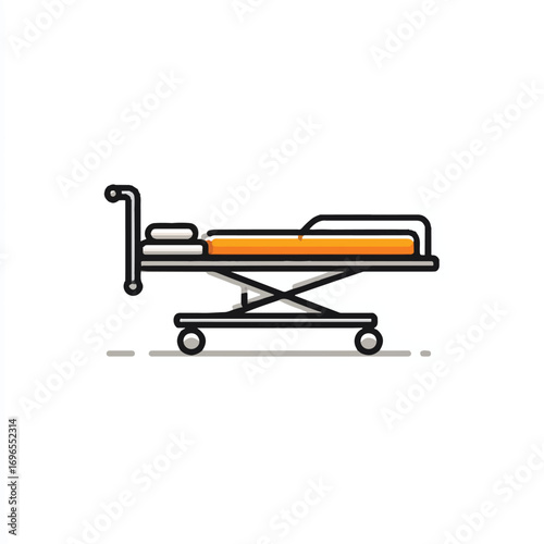 Orange medical stretcher on wheels illustration suitable for hospital or emergency room setting with health and care concepts
