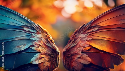 feathered wings unfolding colorful nature