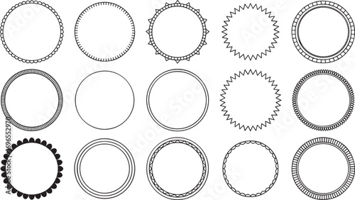 A comprehensive collection of hand-drawn vector circle frames and decorative rings, featuring various textures and styles for badges, labels, and artistic borders