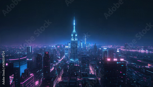 Wallpaper Mural Neon Cyberpunk Cityscape at Night Torontodigital.ca