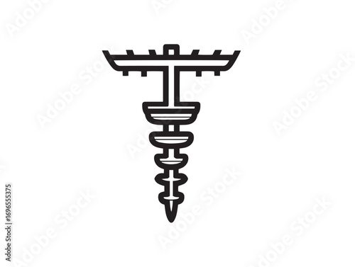 Professional Soil Auger Farming Tool Icon in Stylish Minimal Vector Line Artwork