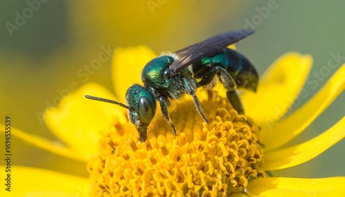 Emerald bee on yellow flower