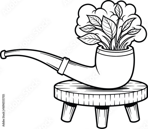 Nature's breath: A plant sprouts from a smoking pipe, symbolizing growth and natural inspiration.
