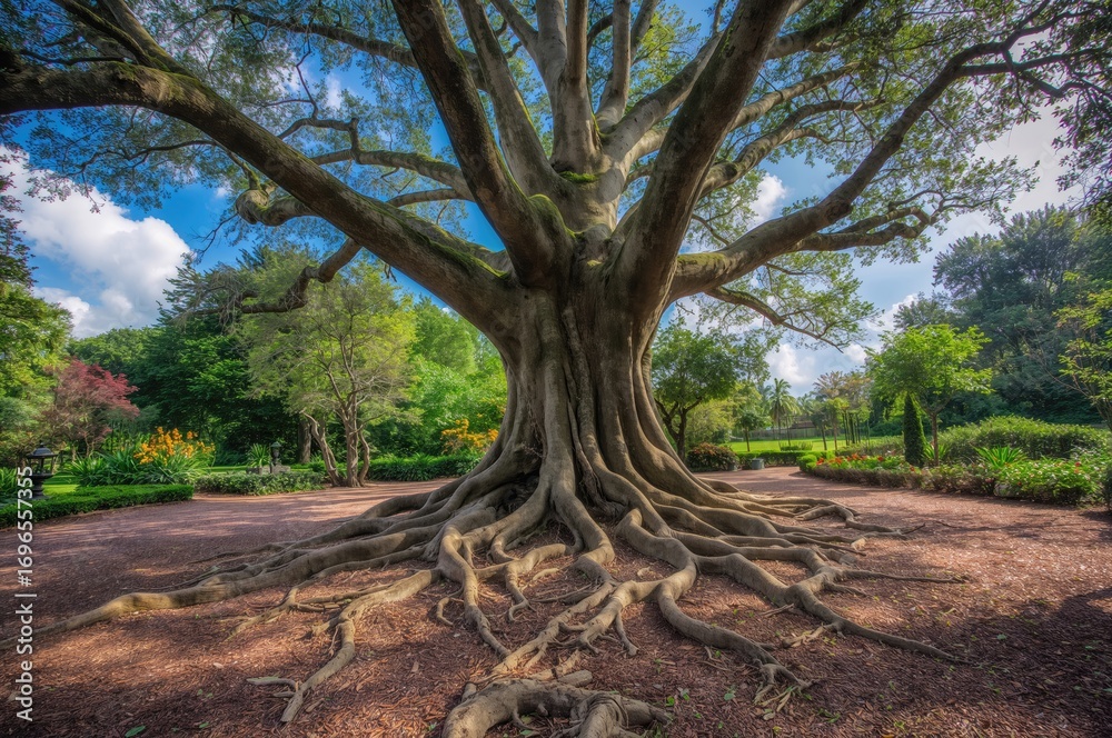 Fototapeta premium Massive Tree Spreading Its Roots Across the Earth