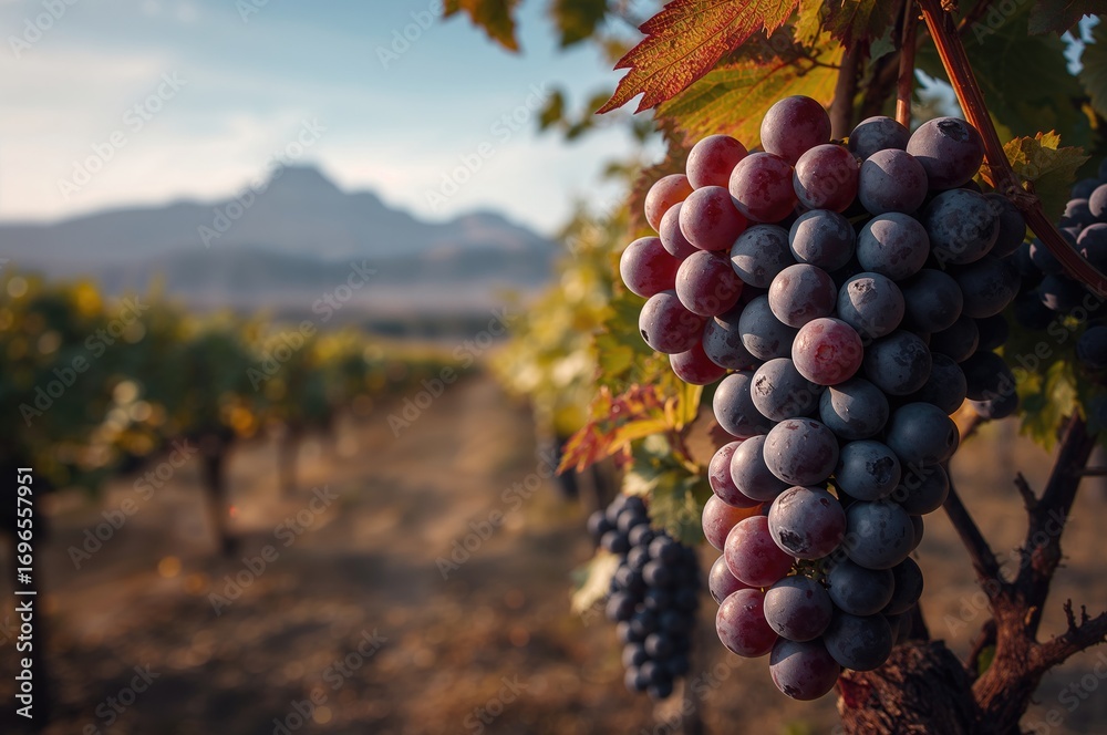 Naklejka premium Dark Purple Malbec Grapes in Vineyard