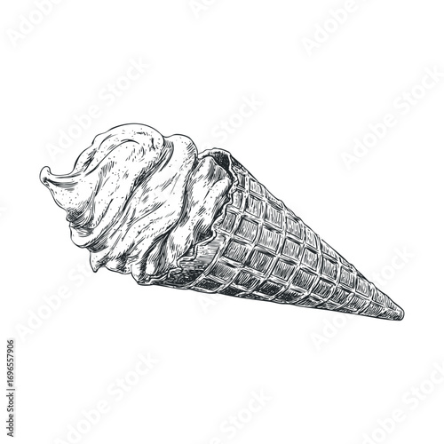 Delicious ice cream cone serving as a classic summer treat. Vector hand drawn illustration