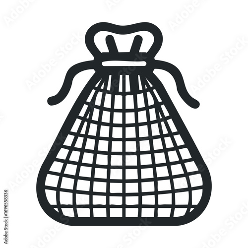 Simple mesh drawstring bag design for minimalistic storage solutions. Vector line illustration