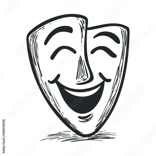 Joyful theater mask symbolizing laughter in performance art. Vector hand drawn illustration
