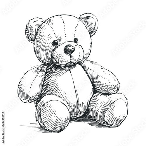 Cute teddy bear toy ideal for childrens gifts and decoration. Vector hand drawn illustration