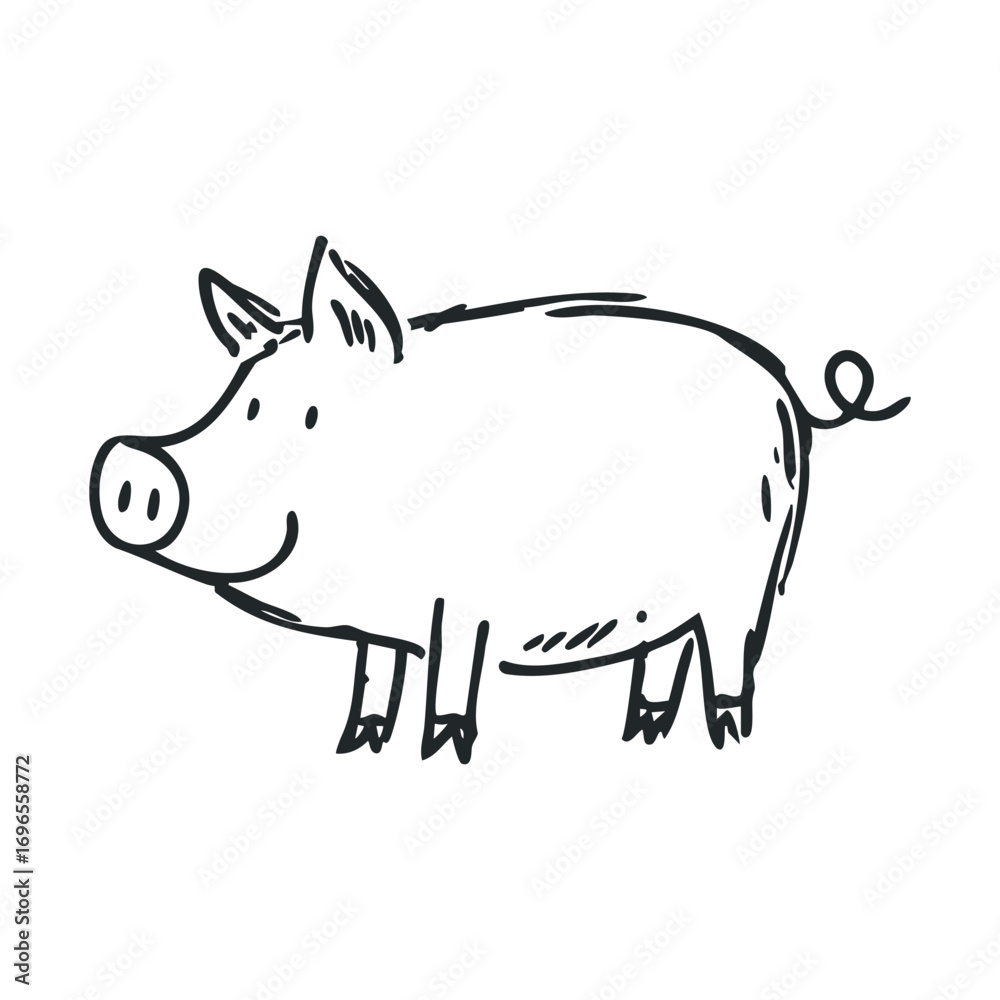 Fototapeta premium Happy pig cartoon for childrens design and educational projects. Vector hand drawn illustration