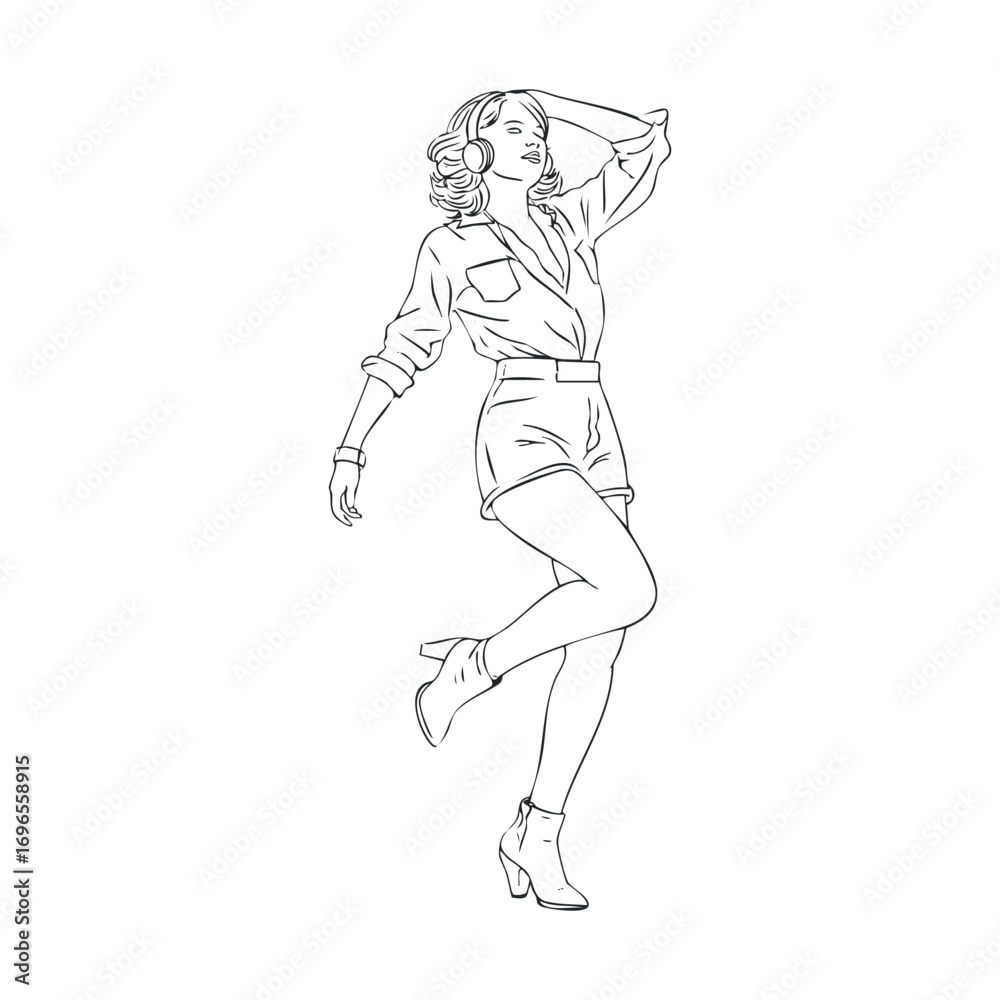 Fototapeta premium Dance with joy in stylish outfit for summer inspiration. Vector hand drawn illustration