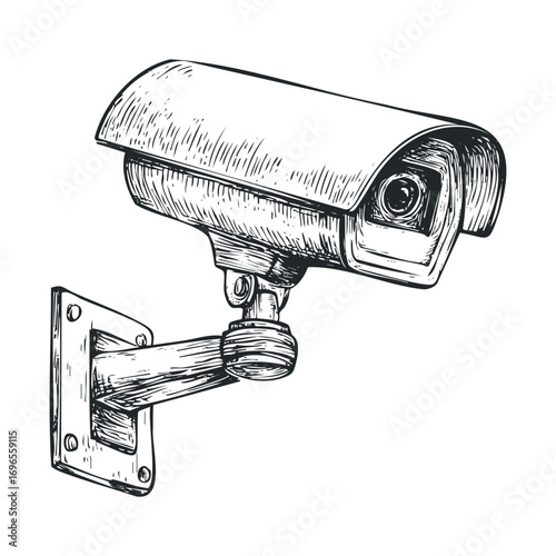 Security surveillance camera for safety and monitoring use. Vector hand drawn illustration