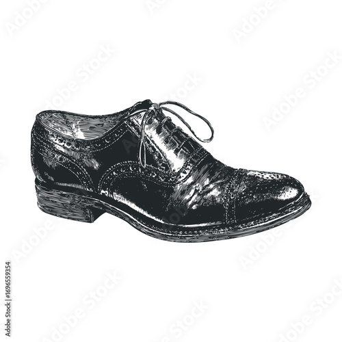 Classic leather dress shoe design for formal occasions and branding. Vector hand drawn illustration