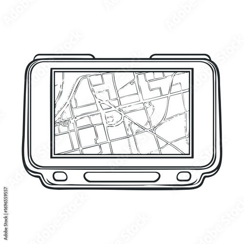 Navigation tool concept for urban exploration and travel planning. Vector hand drawn illustration