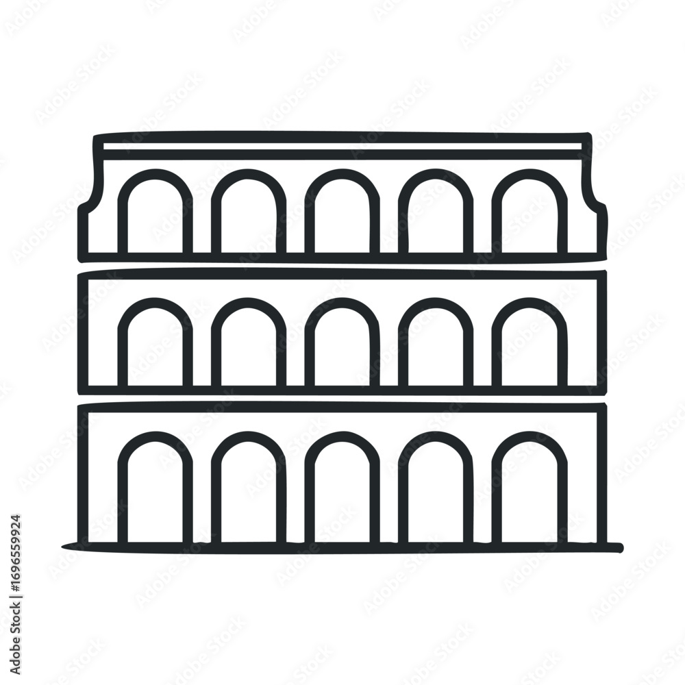Fototapeta premium Architectural design of a historical monument with arches. Vector line illustration