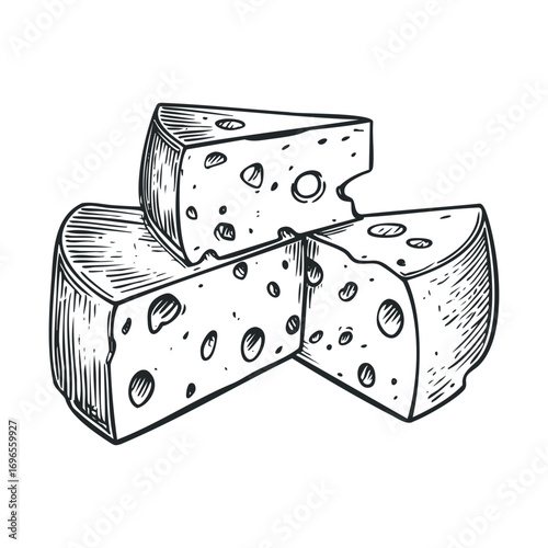 Tasty cheese slices for gourmet culinary creations and snacking. Vector hand drawn illustration