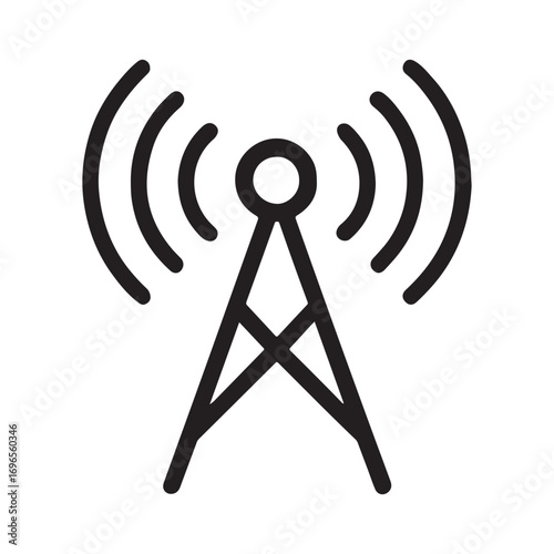 Signal and broadcast tower icon with waves