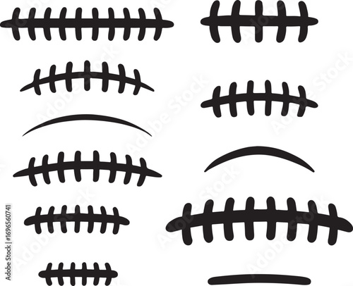 Football laces and seams silhouette – American football ball vector clipart set.