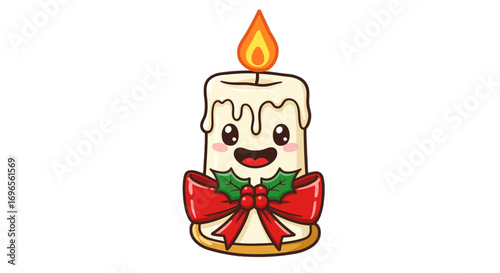 Cute candle holiday season christmas decoration festive celebration light bright glowing flame vector art on transparent background