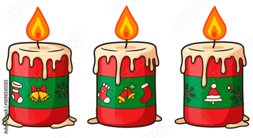 Festive holiday candles glowing bright christmas celebration advent season decoration design element clip art on transparent background