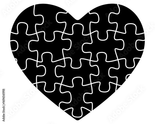 Hearts made of puzzle pieces - vector silhouette image for stencil. Puzzle heart stencil