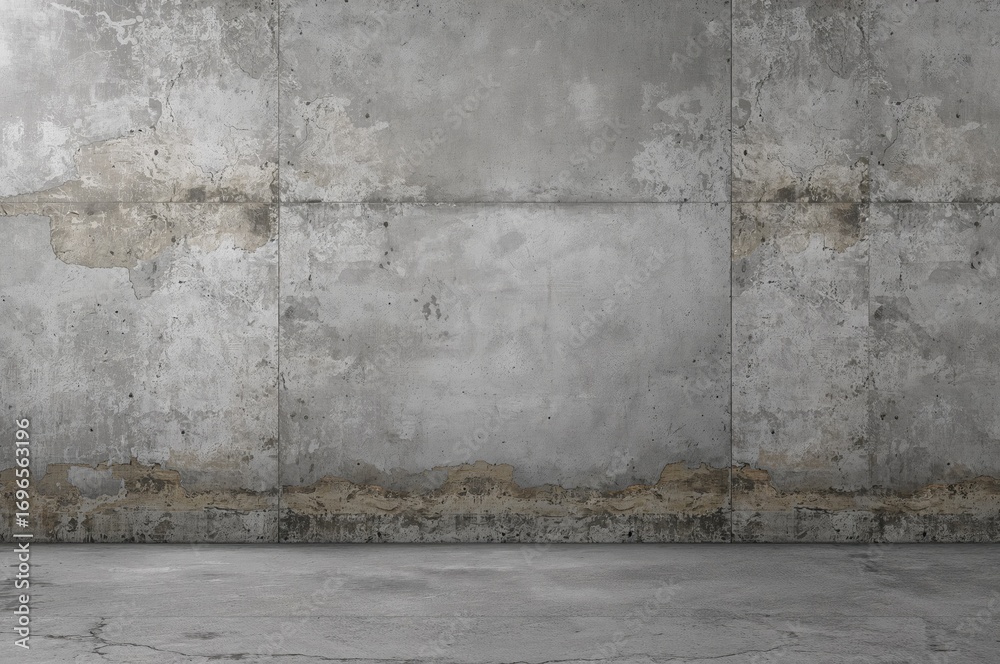 Fototapeta premium Textured gray cement wall with scalloped design, grunge style background