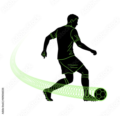 Soccer Player Silhouette: A dynamic silhouette of a soccer player skillfully controlling the ball with a graceful arc, showcasing the intensity and precision of the sport