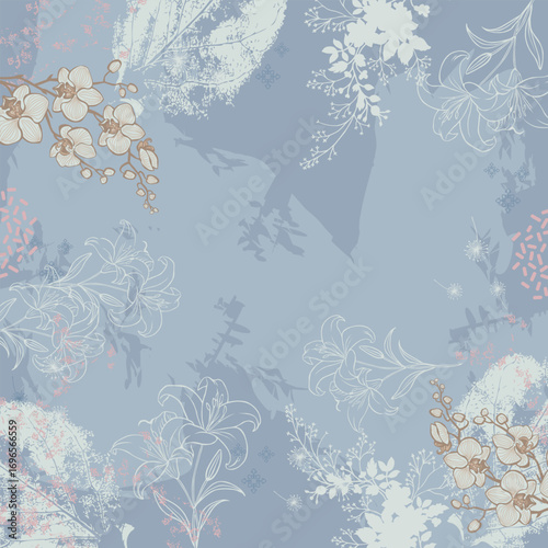 blue floral design hijab scarf