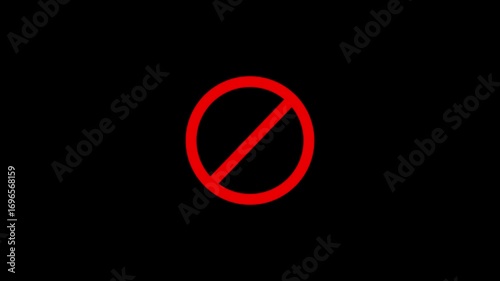 neon line ban icon animation stop wrong problem attention carfull warning animated. Neon Prohibition Forbidden Sign on Black Background.