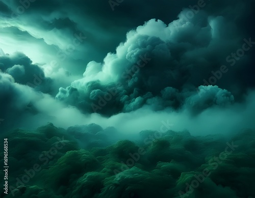 cloud sky green blue dark tone fear horror smoke mist heavy cumulus atmosphere background