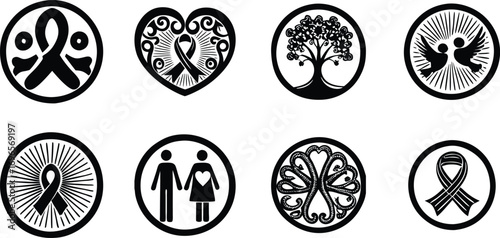 Leukemia awareness symbol set featuring ribbons hope and family elements vector
