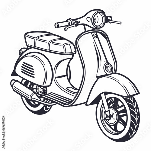 Downloadable scooter silhouette vector with a clean white background. Ideal for print on-demand products like mugs, books, and t-shirts. Easy to use.