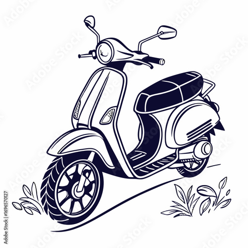 Downloadable scooter silhouette vector with a clean white background. Ideal for print on-demand products like mugs, books, and t-shirts. Easy to use.