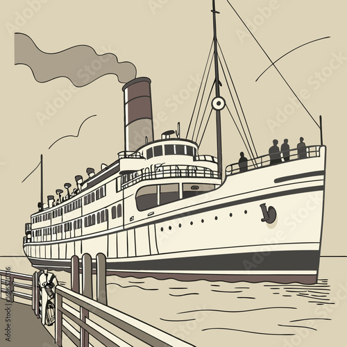 Sea train ferry boat. Big ship
